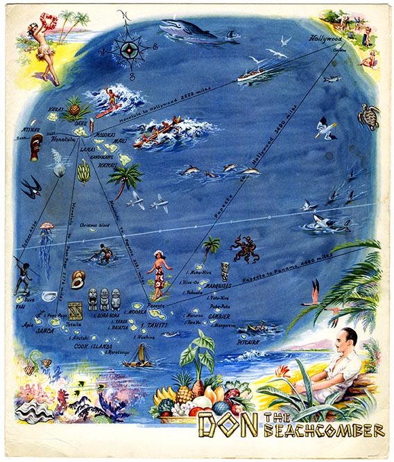 Cover of the 1943 Don the Beachcomber menu: an illustrated map of the Pacific